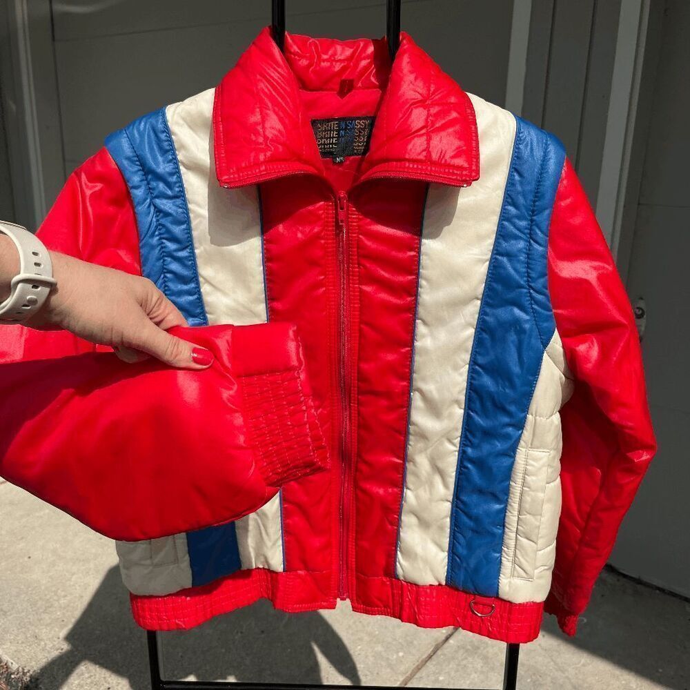 Vintage Red White Blue Nylon Puffer Vest & Jacket 70s-80s Brite N Sassy M